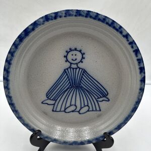 Vintage Eldreth Salt Glazed Pottery Plate Rag Folk Doll 1995 Stoneware 11”
